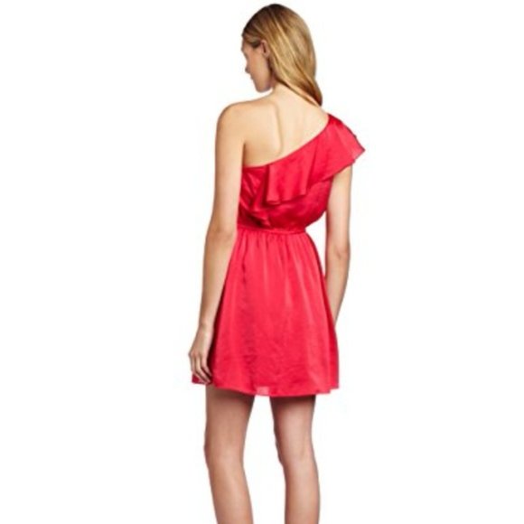 BCBGeneration One-Shoulder Ruffle Mini Dress Lollipop RED sz M EUC - Picture 9 of 10